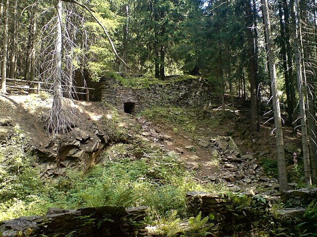 Ruinen der Tagesanlagen des Grubenfeldes &quot;Leier&quot; und die der Scheidebank ( unterer Teil ) im Greifenbachtal nahe Geyer / Ehrenfriedersdorf ( Erzgeb. )