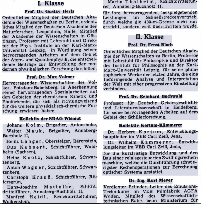 Quelle: Berliner Zeitung am 07.10.1955 <br />Nationalpreisträger der DDR 1955